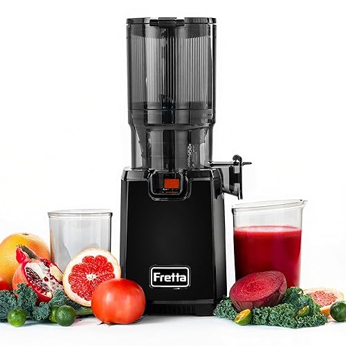 Fretta Cold Press Juicer Machines,Masticating Juicer with 135MM Feed Chute for Whole Fruits,Easy to Clean Self-Feeding Slow Juicer,High Juice Yield,PCTG Material BPA-Free,250W (Black)