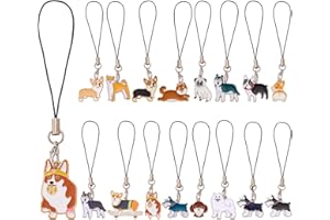 BEEFLYING 16 Pcs Kawaii Cell Phone Charms for Mobile Phone Strap Hanging Pendants Aesthetic Phone Decor for Jewelry Making Phone Charm Wallet Keychain Pendant Accessories(Dog)