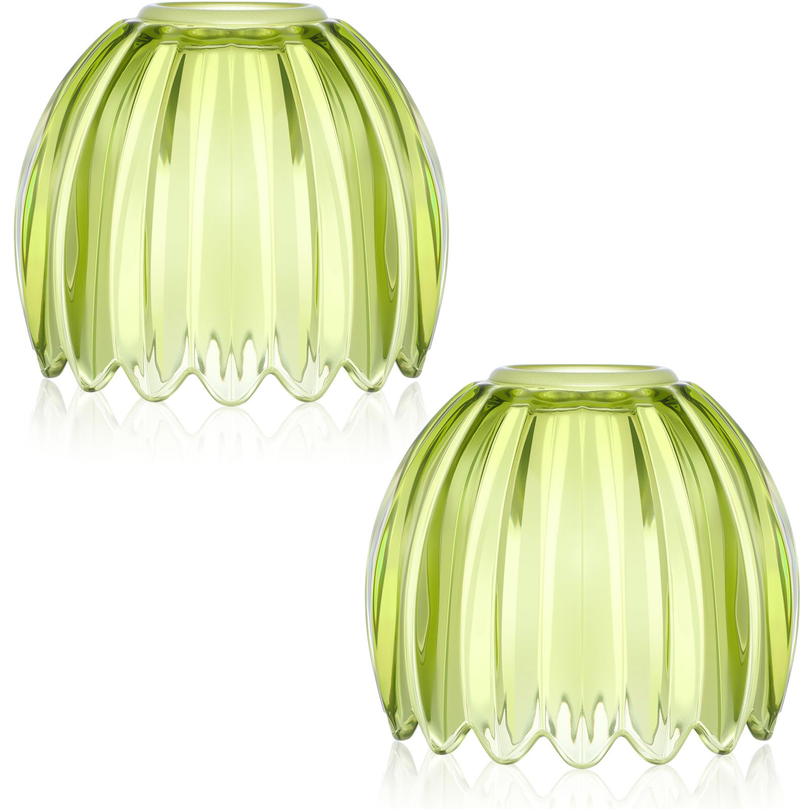 Photo 1 of Teenyyou 2 Pcs Green Glass Tulip Lamp Shades Flower Art Sconce Shade 5.5 x 3.9 x 1.65 Inch Lily Lampshades Replacement for Floor Table Chandelier Island Decor Wall Sconce Vanity Pendant Light Covers