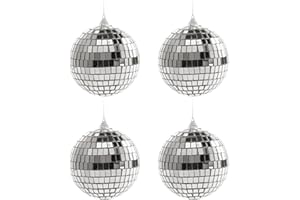 Haploon 4 Pieces 4-Inch Mirror Disco Ball,Reflective Silver Hanging Party Disco Ball for Party or DJ Light Effect,Home Decorations,Stage Props,Game Accessories