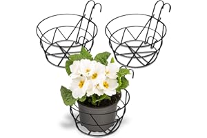 Pumtus 3 Pack Railing Planter Holders, 10'' Round Iron Hanging Fence Pot Basket, Over The Rail Indoor Outdoor Plant Hanger Rack, Black Balcony Flower Stand Shelf for Porch, Railing, Patio, Garden