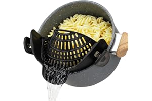 SHENEE Pasta Strainer for Kitchen, Pot Strainer Clip on Strainer Colander Silicone and Colanders for Spaghetti Noodle Food Pan Black