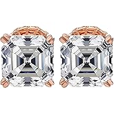 NANA Jewels Asscher Cut 14K Solid Gold Posts & Sterling Silver Simulated Diamond Stud Earrings 0.75 to 4.00ctw CZ