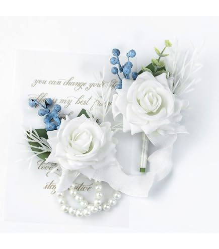 Bethynas Bridal Rose Wrist Corsage – Artificial Pearl Flower Bracelet For Weddings & Prom - View #3