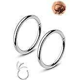 Jewseen 2PCS Titanium Nose Rings Hoops 16G/18G/20G Nose Ring for Women Hinged Clicker Nose Piercing Jewelry Septum Rings Surgical Steel Helix Daith Tragus Conch Hoop Earrings Cartilage Hoop for Women