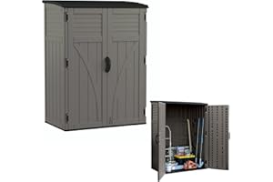 Suncast Outdoor Storage Cabinet Waterproof Resin Vertical Outdoor Storage Shed (54 cu. ft.) for Patio, Garden Tools, Cushions, & Equipment. Weatherproof Plastic Multi-Wall Design, Capacity Made in USA