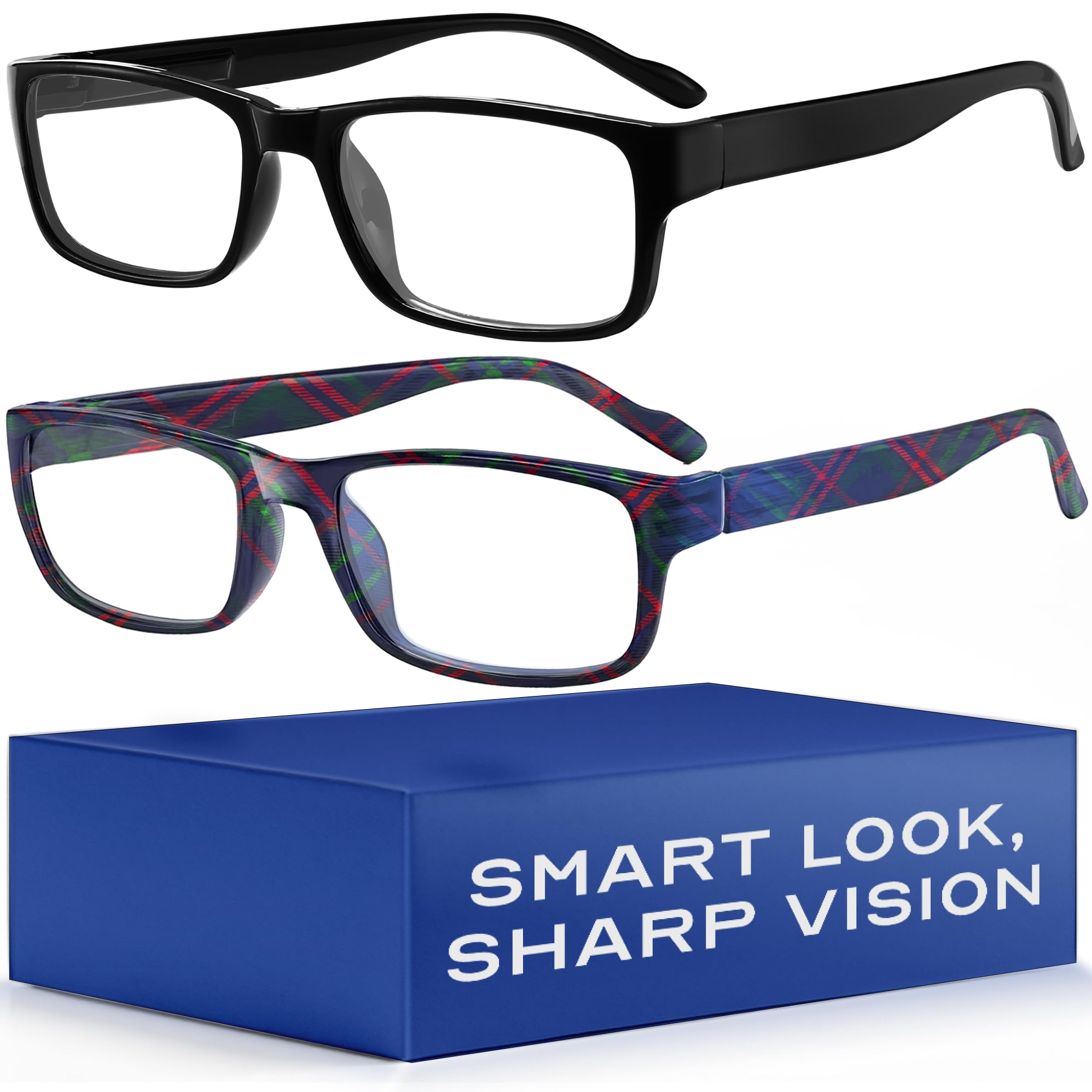 Gaoye 2-Pack of Reading Glasses - Blue-Light Filter, UV Protection - Readers with Rectangle Frames