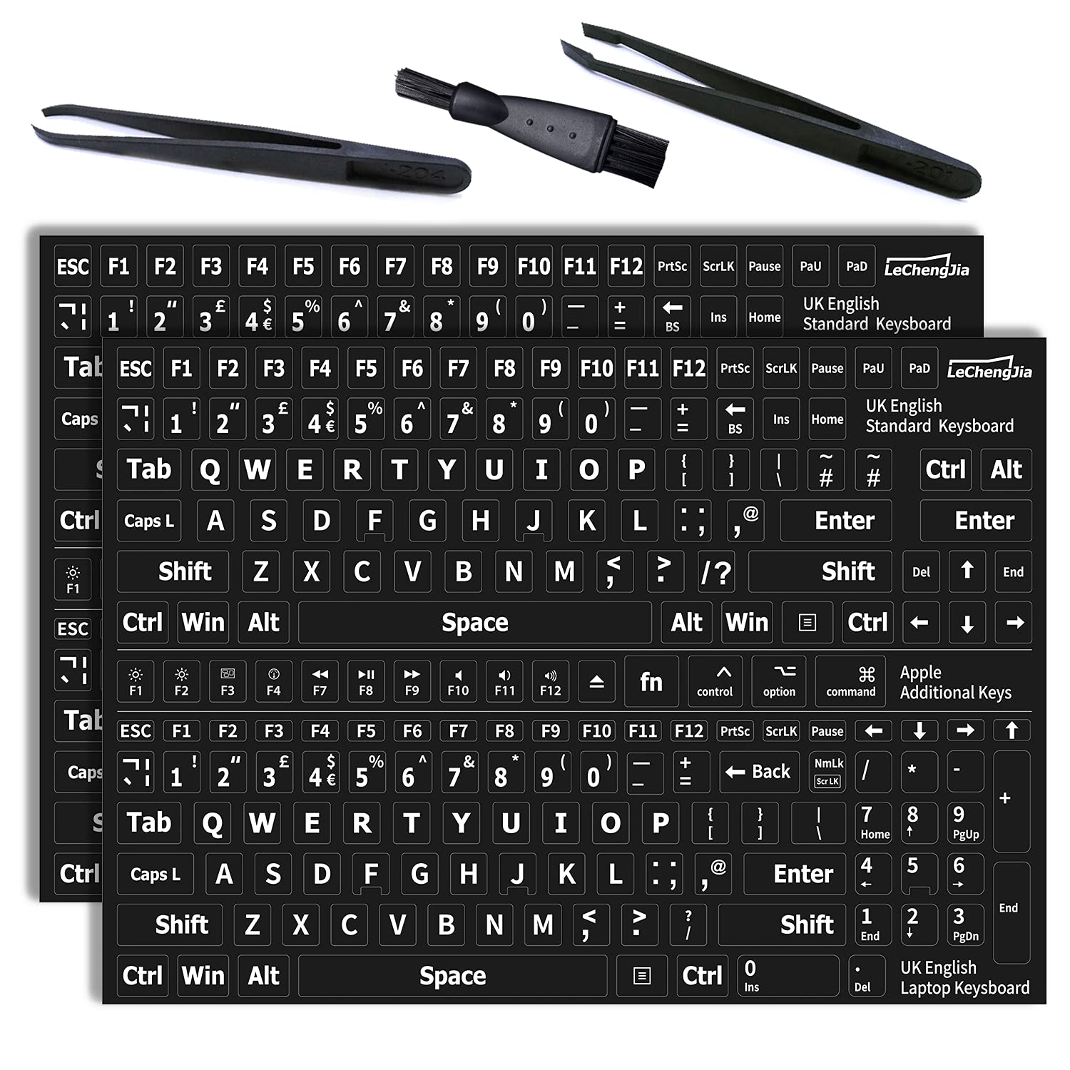 2 Pcs Black English Keyboard Stickers, Universal Keyboard Letters Replacement Sticker, Suitable For Any Standard Keyboard, With Two Tweezers And Cleaning Brush (Black-UK-Matte) — image 1