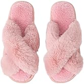 Women's Slipper Memory Foam Cross Band Fuzzy Slippers Open Toe Cozy House Slippers Cozy Plush Bedroom Indoor Outdoor