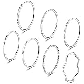 Yadoca 7 Pcs 1MM Stainless Steel Rings for Women Men Fashion Simple Plain Knuckle Stacking Midi Thumb Dainty Thin Stackable Statement Band Rings Set Size 5-11 Silver Gold Tone