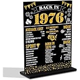 Black 50th Birthday Decorations for Women Man Back In 1976 Black Acrylic Sign 50 Year Old Table Poster With Stand Party Supplies 1976 Birthday Decorations for Display Holder Table