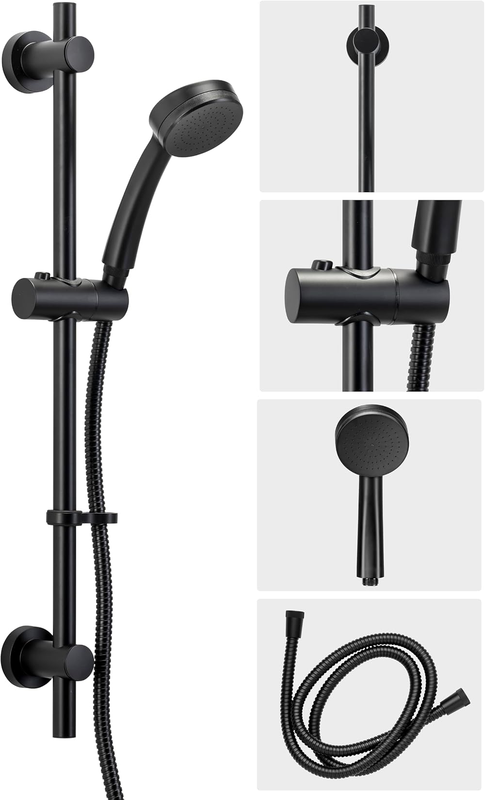 Croydex Presion Matte Black Shower Riser Rail Kit 68cm 1.5m Hose