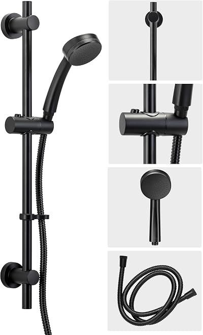 Croydex Presion Matte Black Shower Riser Rail Kit 68cm 1.5m Hose