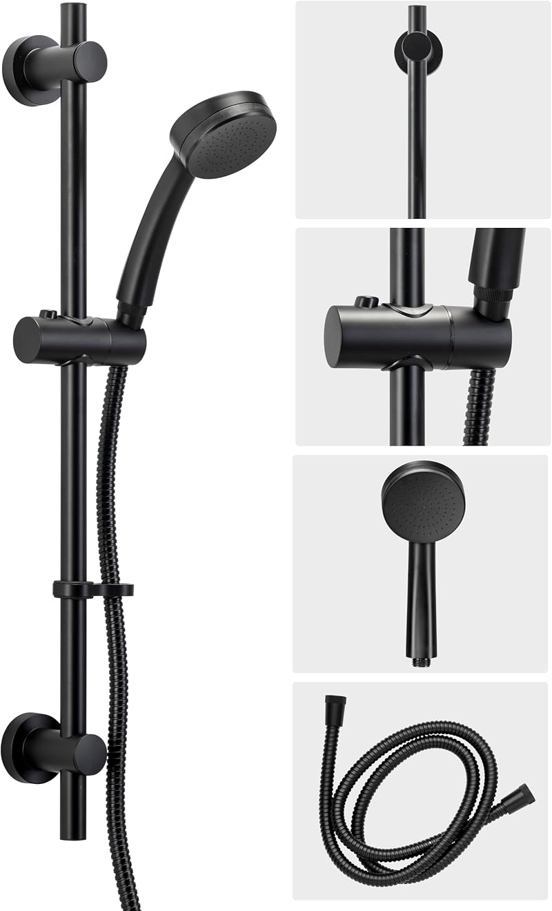 Croydex Presion Matte Black Shower Riser Rail Kit 68cm 1.5m Hose
