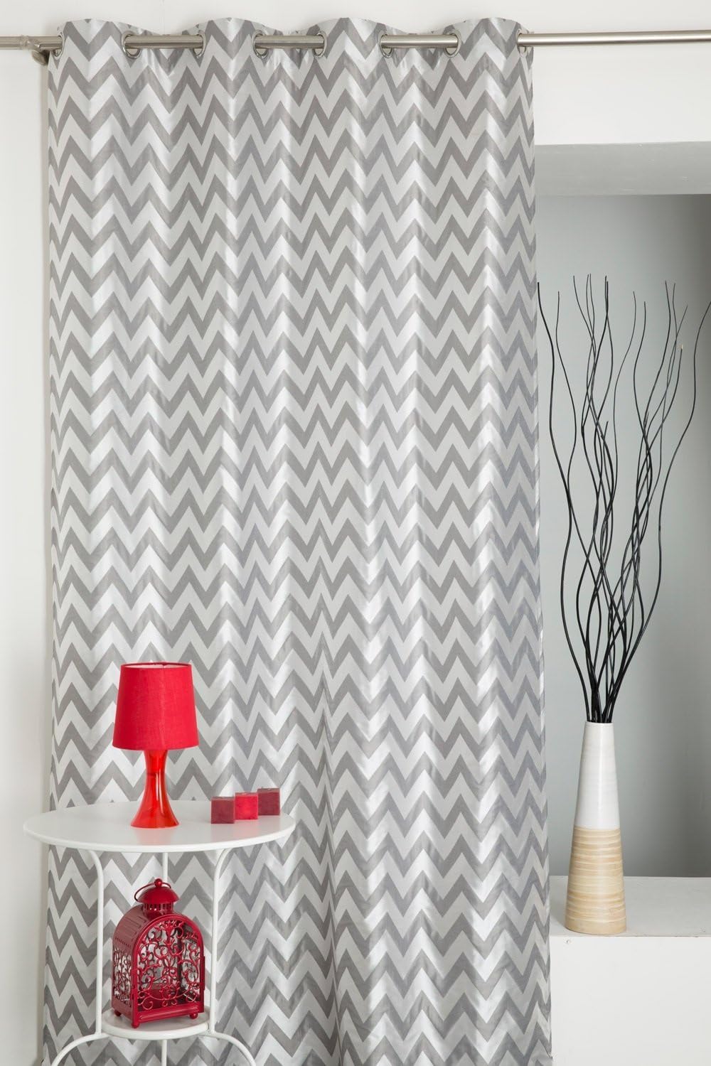 Single Lined Jacquard Curtain Panel Pair with ZigZag Pattern 55.1" x 94.5" Drop Grey