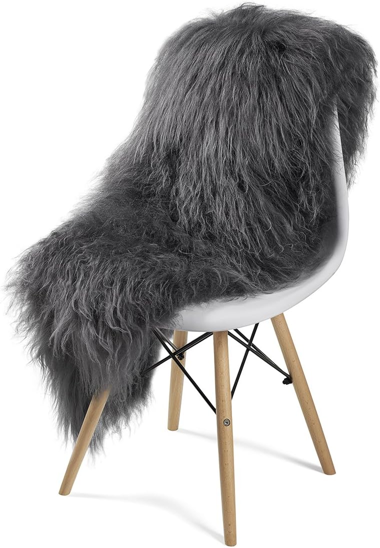 Icelandic Genuine Sheepskin Rug White or Grey (Grey) Long Fur up to 8" Size Large 30" x 45"