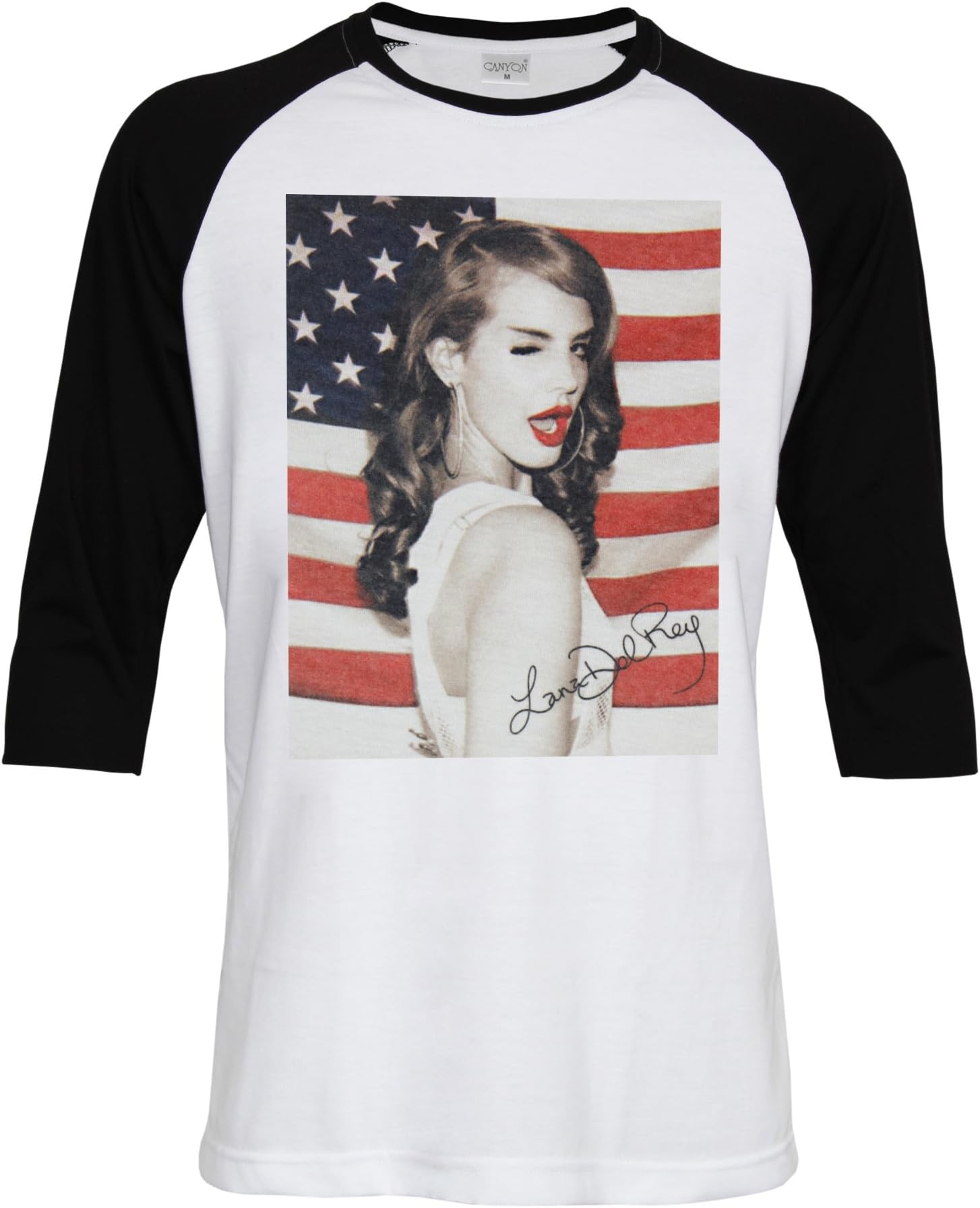 Lana Del Rel with US Flag 3/4 Sleeve Baseball Tee T-Shirt