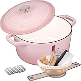 VORRINGARD Enameled Cast Iron Dutch Oven Pot with Lid, for Bread Baking, Round Bread Oven- include Sourdough Bread Baking Supplies set, 4.5QT, Pink
