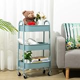 DOEWOKS Storage Trolley on Wheels 3-Tier Metal Cart Grey-Blue 70cm view 3