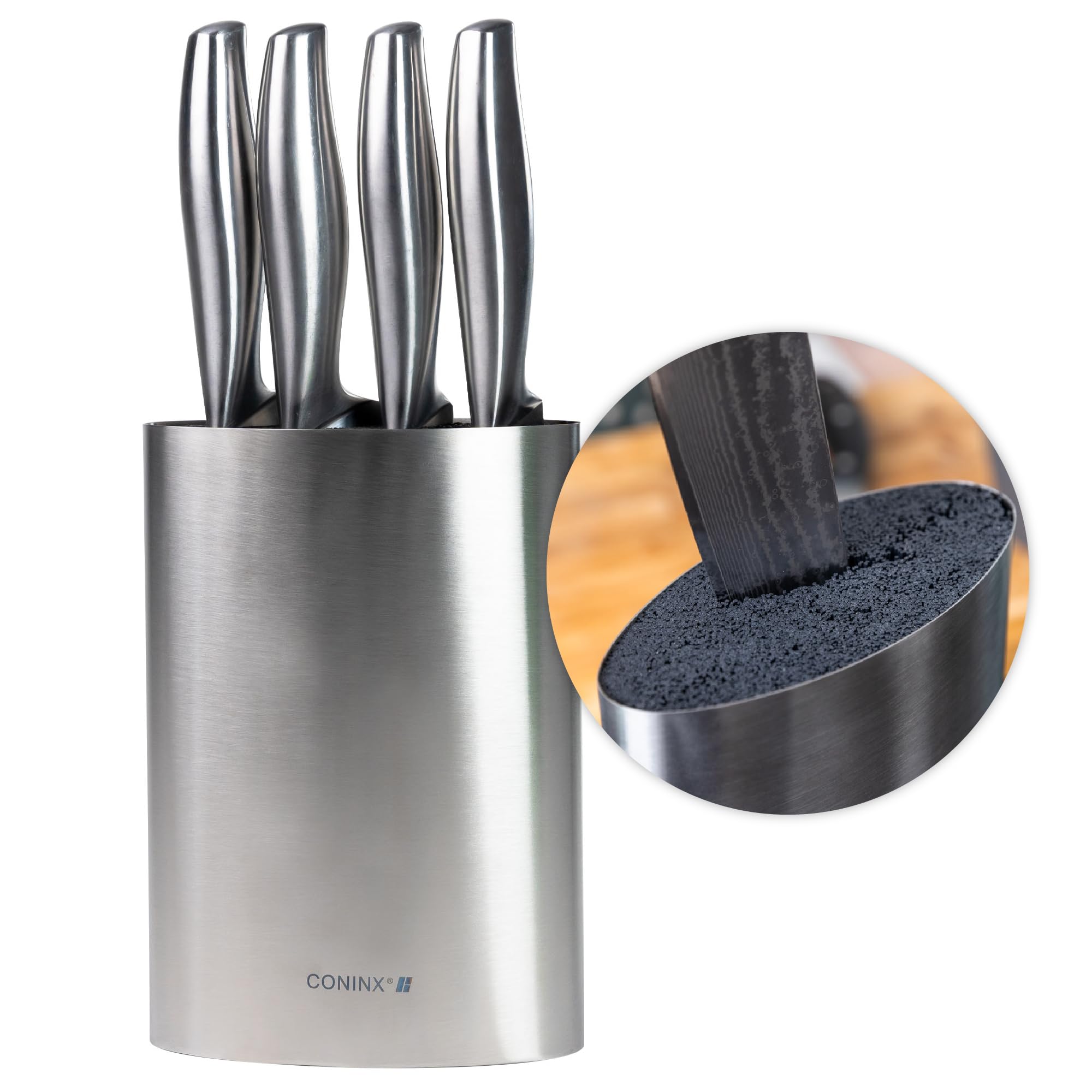 Coninx Kitchen Knife Holder Stainless Steel Oval, Empty Knives Block, Modern & Universal Solution, Utensils Display, Solution Full Drawers, Safe & Stylish Storage for Home & Kitchen