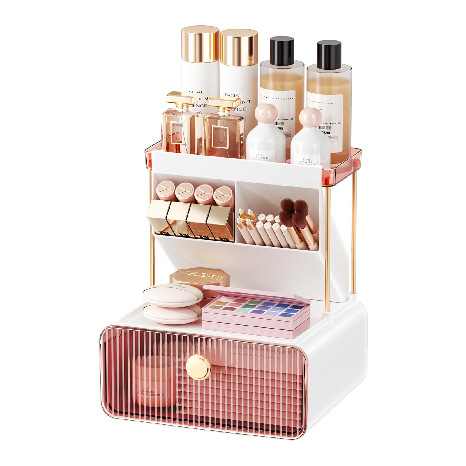 Photo 1 of akinbas 2 Tier Bathroom Organizer Countertop Makeup Perfume Tray Skincare Organizer for Bathroom Dresser Vanity (Red)