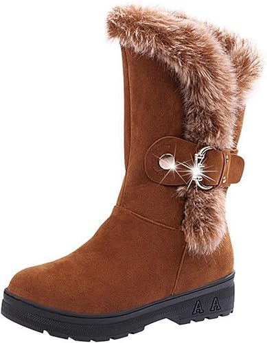 Amazon ノーブランド 品 レディース スノーブーツ あったか 裏起毛 裏ボア ミッドブーツ スノー シューズ 厚底 ローヒール カジュアル 可愛い おしゃれ 女性用 仕事 散歩 出掛け 保温 冷え性対策 防寒対策 冬 防寒 滑らない ブーツ ブーティ