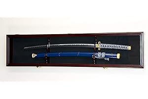 sfDisplay.com,LLC. Single Sword & Scabbard Display Case Cabinet Wall Rack Custom Colors - Lockable (Cherry Finish, Black Felt Background)
