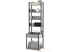VIPLEEO CD Storage Rack, 6-Tier DVD Organizer Shelf with Drawer & Adjustable Book Stoppers, Vinyl Record Holder &Multi-Purpos