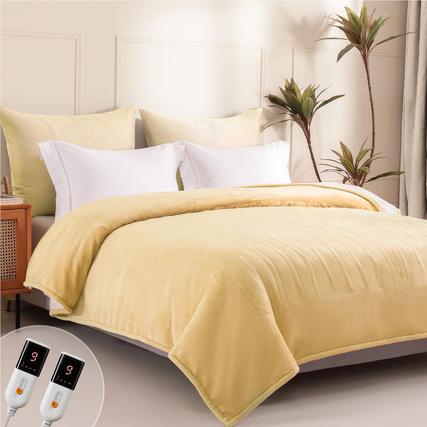 Templewet Heated Blanket Queen Size - Dual Controllers Electric Blanket Queen with 9 Heat Settings & 10 Hour Auto Off,Overheat Protection,Machine Washable 84"x90"(Cheesy Yellow)