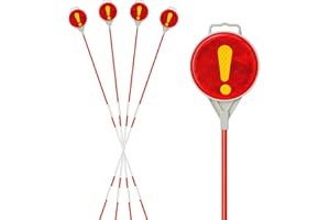 DwelSpire 4Pcs 51.5" Reflective Driveway Markers - Double Sided Reflector with Yellow Exclamation Marks, Fiberglass Poles, Easy Installation, High Visibility for Snow Plowing & Driveway Safety