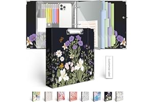 BVSSX 3 Ring Binder 2 Inch for 8.5"x11" Paper, Three Ring Binders with Clipboard, 5 Dividers with Tabs and Pockets, Plastic Folder, 18 Divider Stikers,Decorative Black Binder with Pen Holder,Weeds