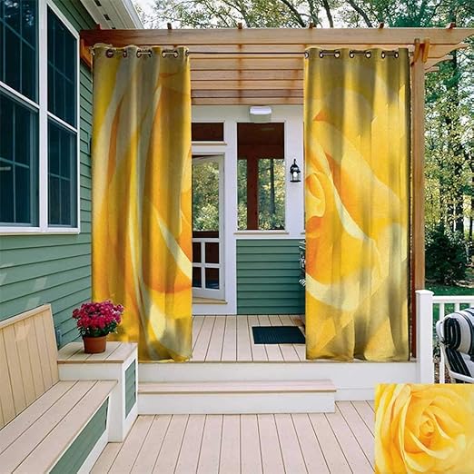 Amazon Com Leinuoyi Yellow Flower Outdoor Curtain Kit Soft