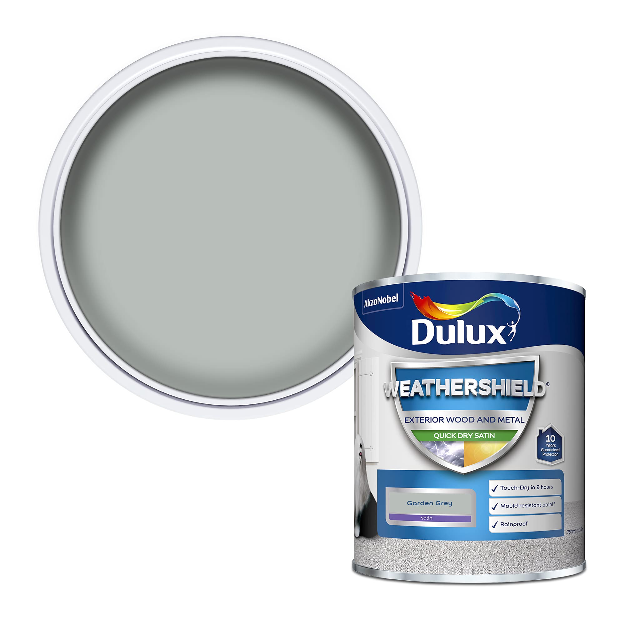 Dulux Weathershield Quick Dry Satin Paint - Garden Grey - 750ML, 5362493