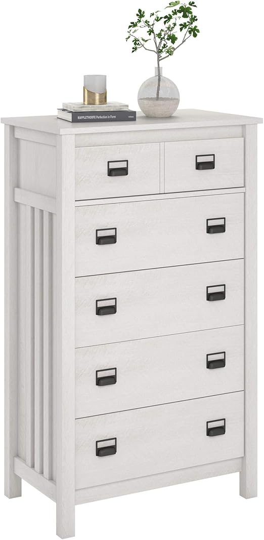 Amazon Com Ameriwood Home Adams 5 Drawer Dresser Ivory Oak