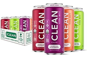 CLEAN CAUSE. CLEAN Cause Low Calorie Variety Pack Yerba Mate Tea Sparkling, USDA Organic Energy Drink Alternative, Low Sugar, 160mg Natural Caffeine, Soda Alternative, Plant-Based (16oz cans, 12-Pack Case, 4 Flavors)