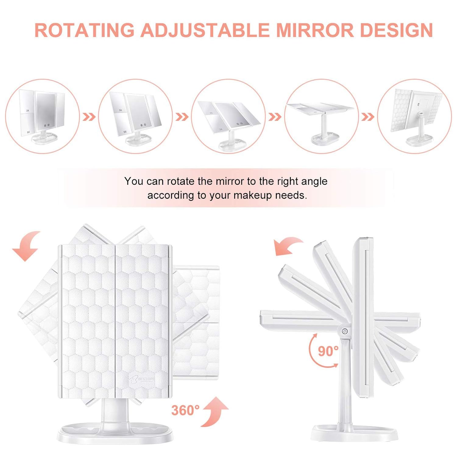 BESTOPE Upgrade Makeup Mirror with Lights Vanity Mirror with 3 Color Lighting Modes, 3X 5X Magnifiying 72 LED Lighted Makeup Mirror with Touch Screen, High Definition Table Light Up Mirror : Beauty
