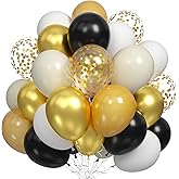 Dagelar Black Gold Beige Balloons, 60PCS Black Gold White Sand Balloons Party Balloon with Metallic Gold Confetti Party Balloon for Graduation, Weddings, Birthday, New Year Decorations
