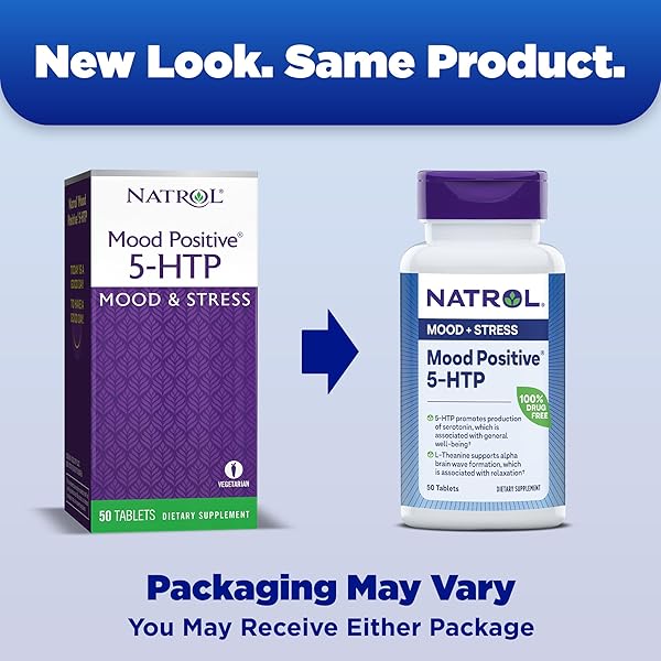NATROL MOOD POSITIVE 5-HTP 50MG WITH L-THEANINE, VITAMIN B6, VITAMIN B12 AND FOLATE, DIETARY SUPPLEMENT HELPS SUPPORT A POSITIVE MOOD, 50 TABLETS, 25-50 DAY SUPPLY