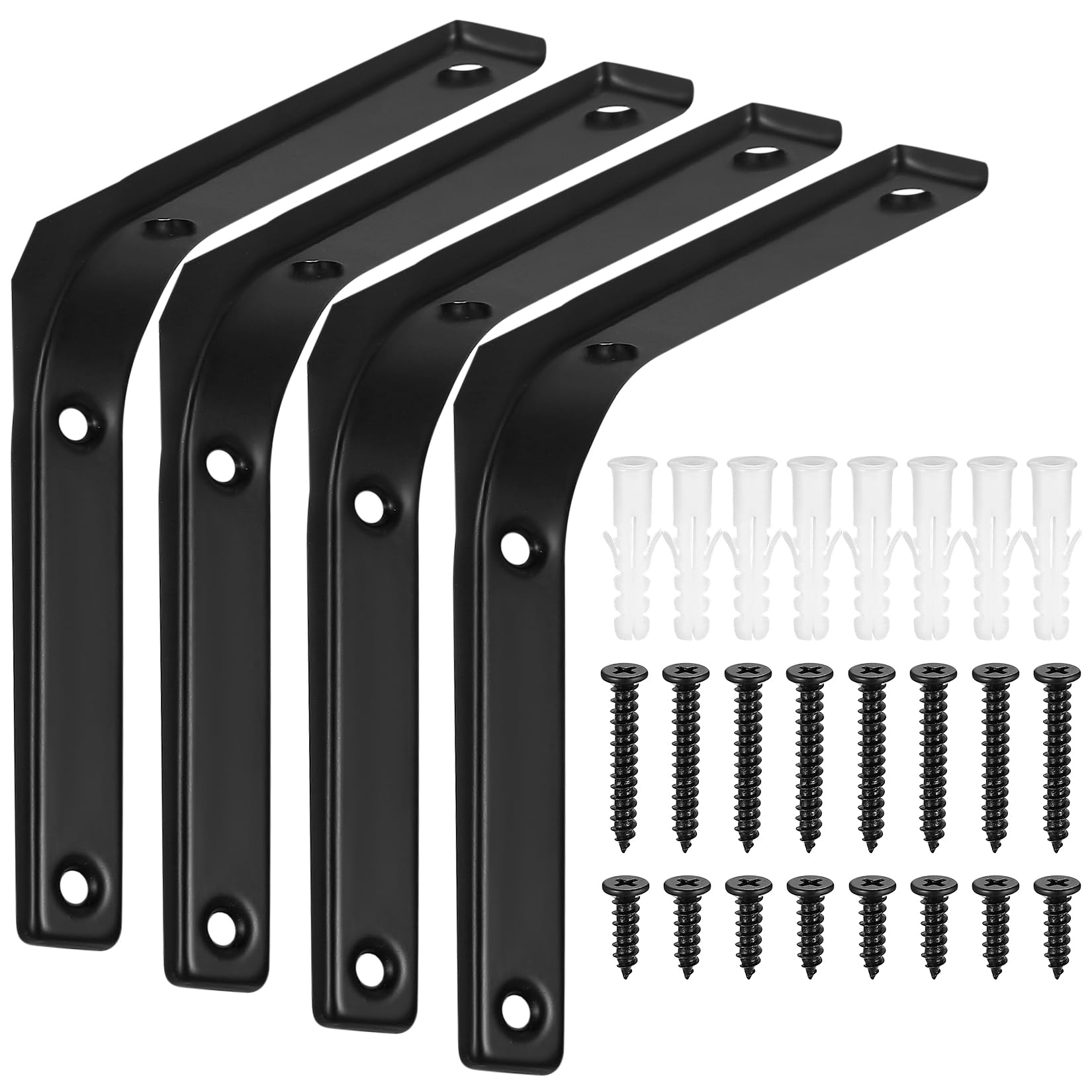 4 Pcs Black Heavy Duty Metal L Brackets for Shelves, Wall Hanging Wooden Board Supports, 5x5 Inch
