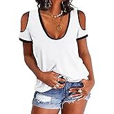 Dellytop Women's Cold Shoulder Top Casual Scoop Neck Short Sleeve T-Shirt
