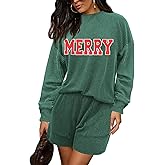 Puhrissimus Womens 2 Piece Ribbed Outfits Sweatsuits Long Sleeve Tops and Pocket Shorts Matching Pjs Sets Loungewear
