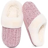 Evshine Warm Knit House Slippers for Women Comfy Wool-Like Lined Chenille Slippers with Memory Foam and Indoor Outdoor Soles