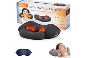 Artuvate 3-in-1 Neck Massager Pillow with Heat & Traction, Ergonomic Memory Foam Neck and Shoulder Massager, for Relief, Back
