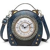 Real Working Clock Handbags Purse Antique Steampunk Shoulder Bag PU Messenger Bag