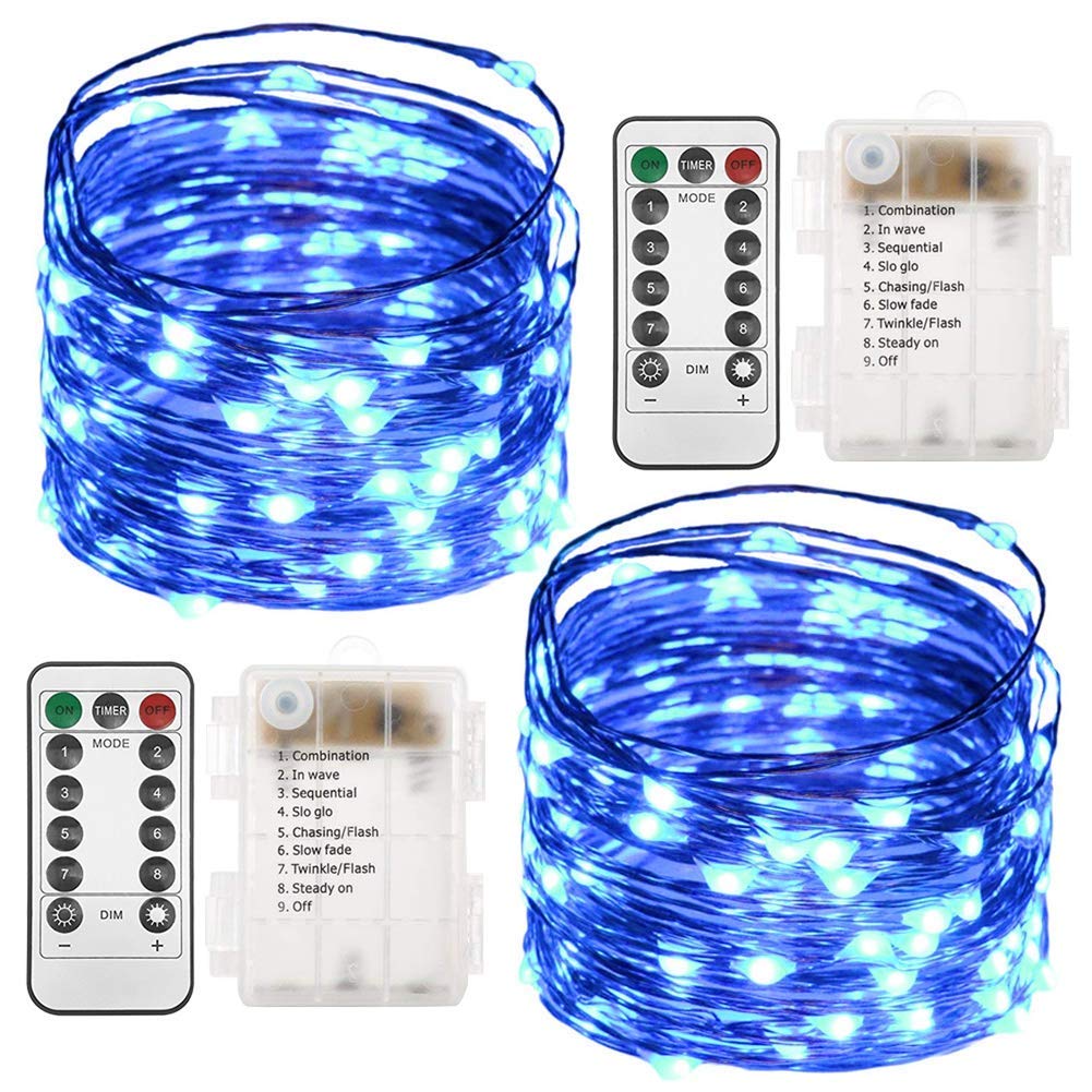 Twinkle Star 2 Set Christmas Fairy Lights Battery Operated, 33ft 100 Led String Lights Remote Control Timer Twinkle String Lights 8 Modes Firefly Lights for Garden Party Indoor Decor, Blue