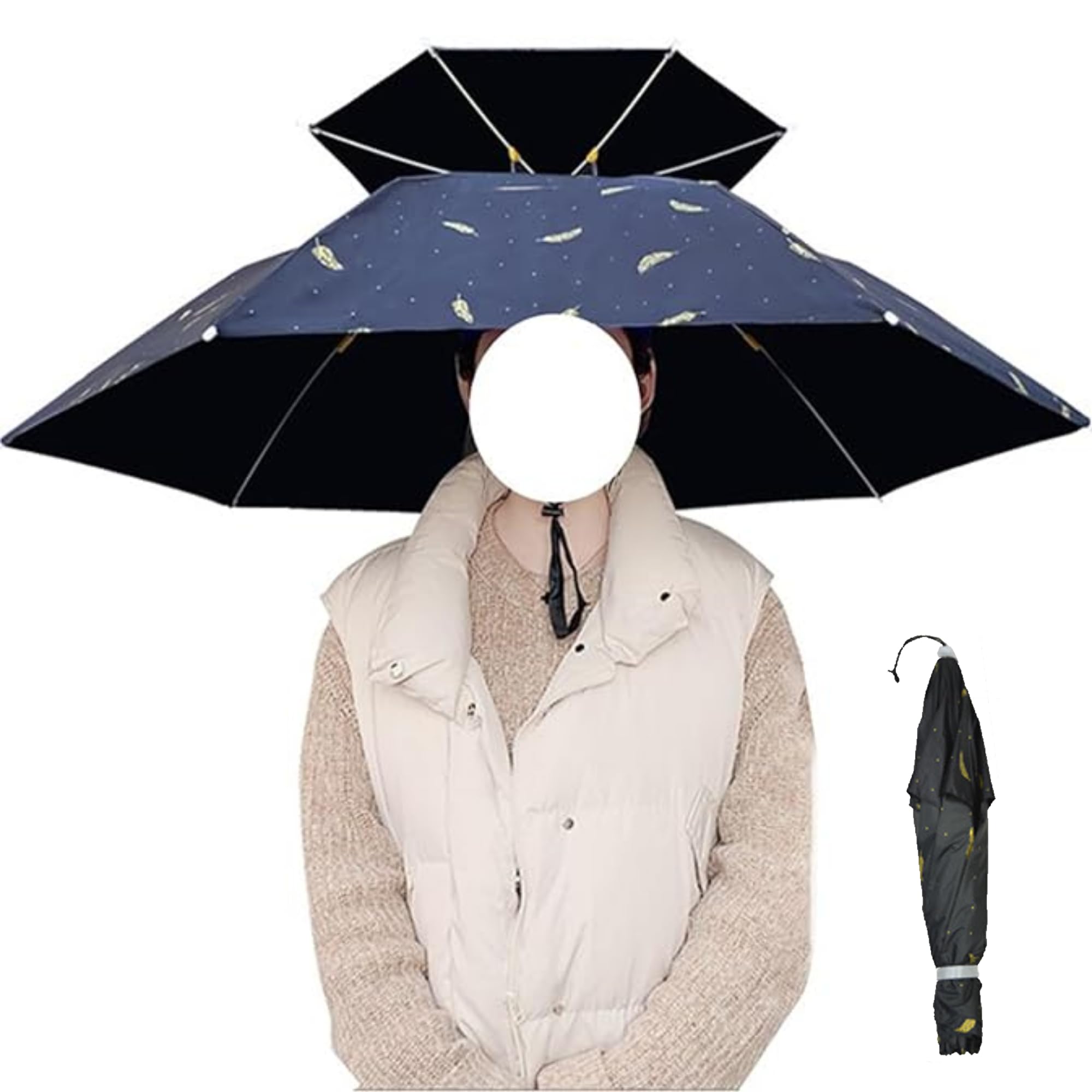 SUQ Windproof Head Umbrella Hat, Sunscreen Fishing Umbrella, 95cm Headwear Umbrellas Head Hats, Outdoor Handfree, Protection Folding Umbrellas Hats for Golf, Fishing, Gardening (Black)