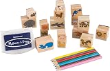 Melissa & Doug Animal Stamp Set | 16 Stamps | Colored Pencils | Wooden Box | view 4