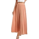 TEERFU Womens Elastic High Waist Long Pleated Skirt Tiered Boho Swing A line Beach Maxi Skirt
