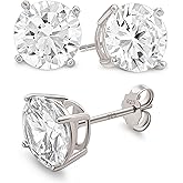 KEZEF Sterling Silver Stud Earrings for Women & Men - 4-Prong Setting Cubic Zirconia Earrings Studs - Premium CZ S925 Hypoallergenic - Available in 14K White and Yellow Gold, Rose Gold - 3mm to 9mm