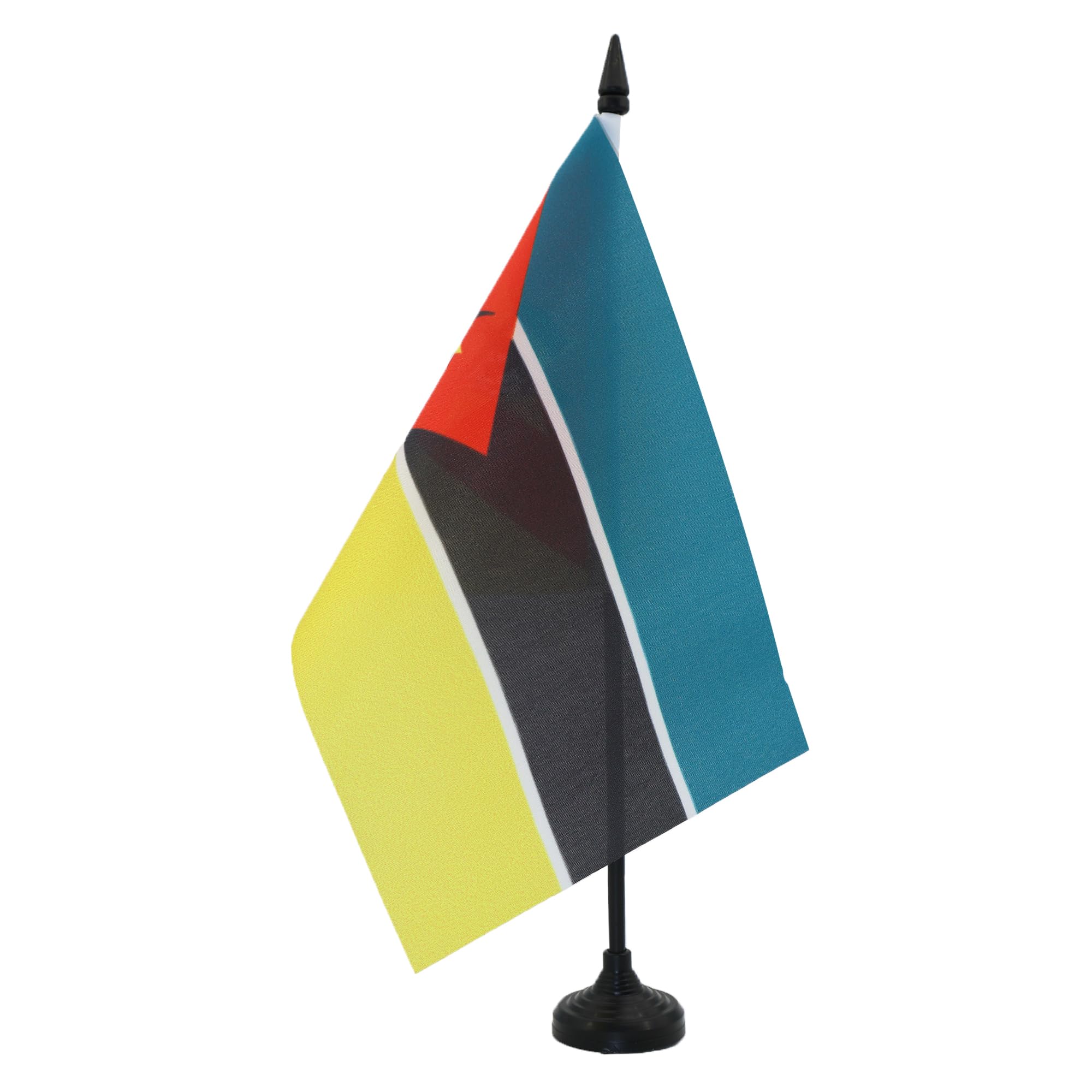 AZ FLAG Mozambique Table Flag 5'' x 8'' - Mozambican Office Decoration 100% Polyester 21 x 14 cm - Mini Desk Flag with Pole and Black Plastic Base